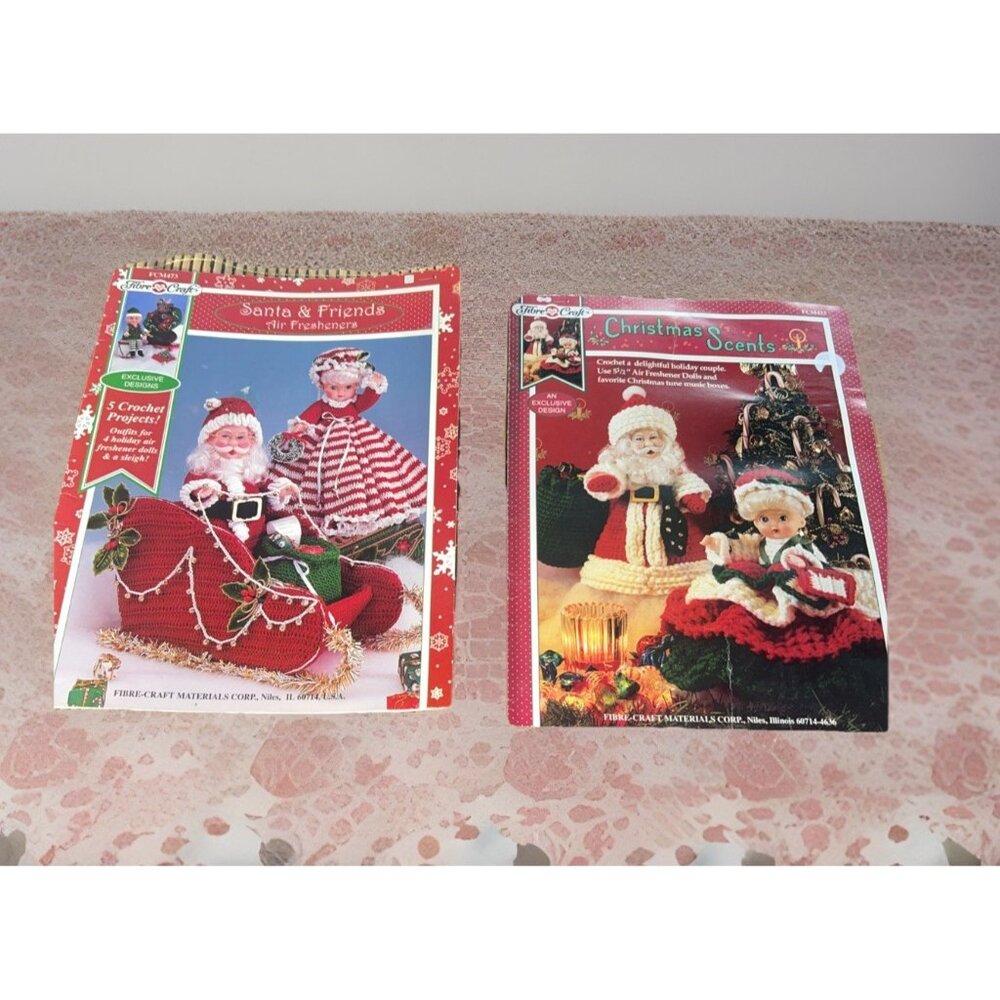 2 Christmas Crochet Pattern Book Santa & Friends Air freshener Doll Fibre Crafts